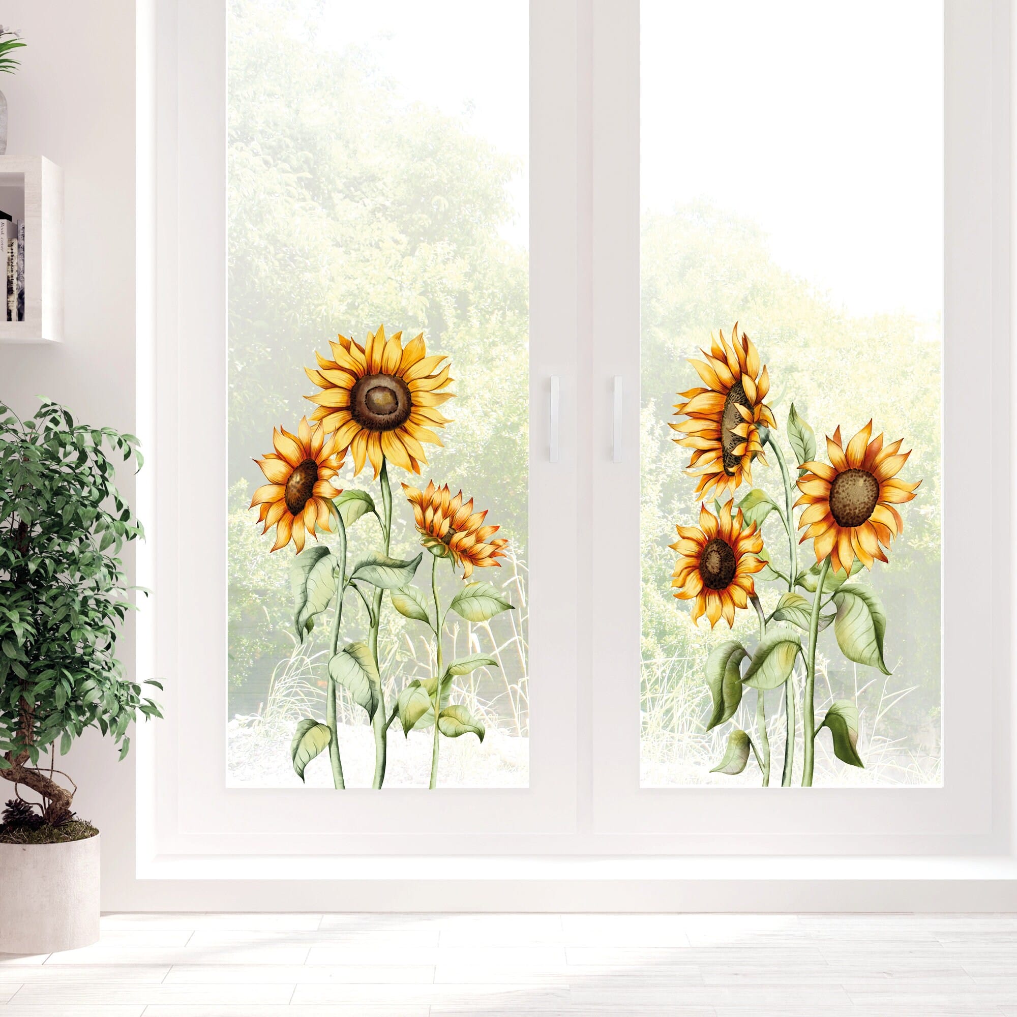 Fensterbild Sonnenblume hoch Herbst Sommer wiederverwendbare Fensteraufkleber für bodentiefe Fenster Terassentür Balkon