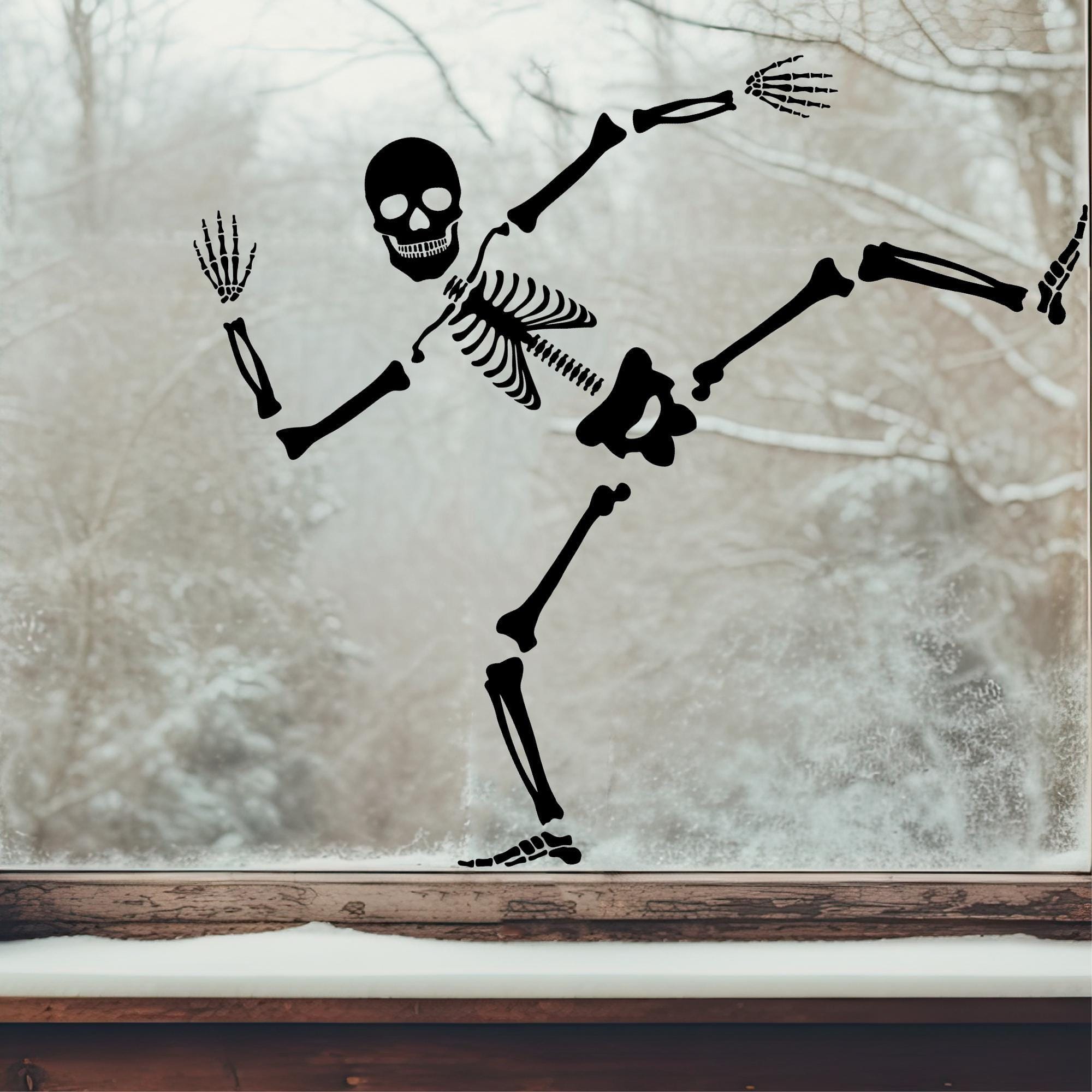 Fensterbild Halloween Skelett schwarze Silhouette Knochen Fensterdeko Kinderzimmer Wohnzimmer Fensterfolie Fensterdekoration
