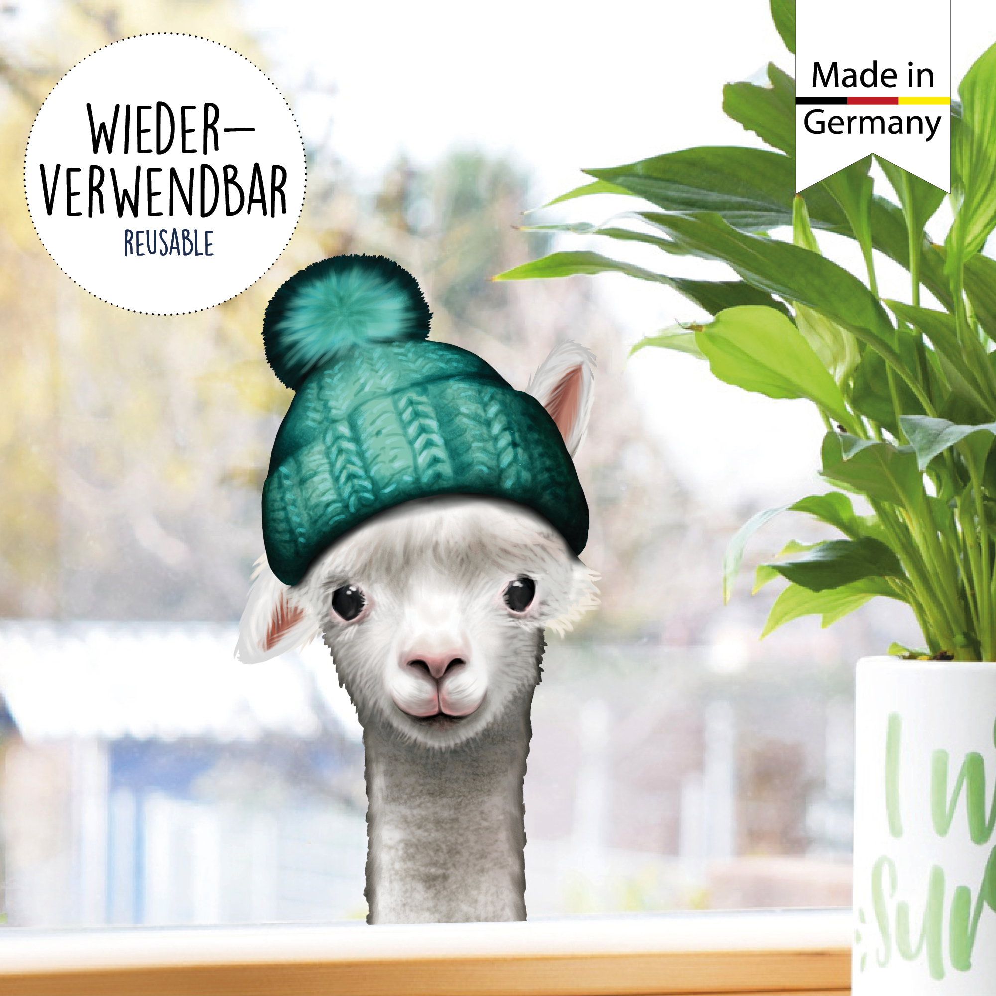 Auf dem Bild ist das Produkt: Fensterbild Tierköpfe mit Mütze Winter winterlicher herbstlicher Fensteraufkleber Fensterdeko wiederverwendbar zum Preis von €13.90 abgebildet.