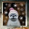 Auf dem Bild ist das Produkt: Fensterbild Tierköpfe mit Mütze Winter winterlicher herbstlicher Fensteraufkleber Fensterdeko wiederverwendbar zum Preis von €13.90 abgebildet.