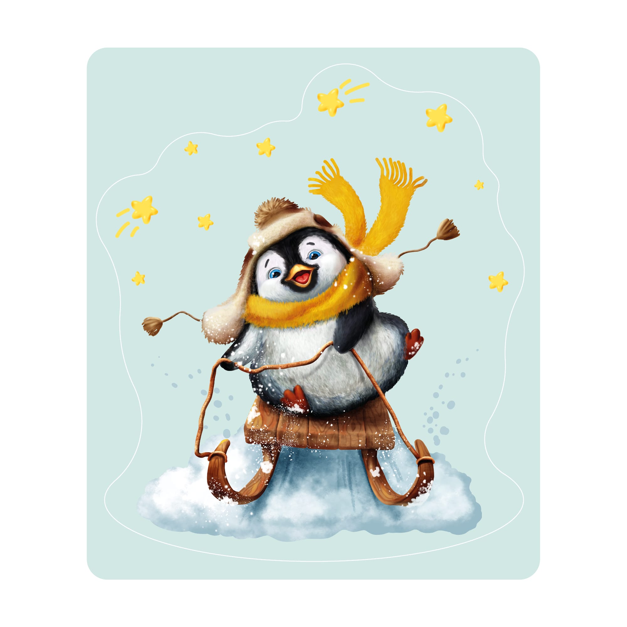 Auf dem Bild ist das Produkt: Fensterbild Weihnachten Winter Pinguin Schlitten Sterne Fensterdeko Kinder, Weihnachtsdekoration zum Preis von €13.90 abgebildet.