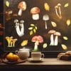Auf dem Bild ist das Produkt: Fensterbild Herbst Pilze Herbstfrüchte Steinpilz Fliegenpilz Pfifferlinge Schwammerl bunt wiederverwendbare Fensteraufkleber Küche Eingang zum Preis von €13.9 abgebildet.