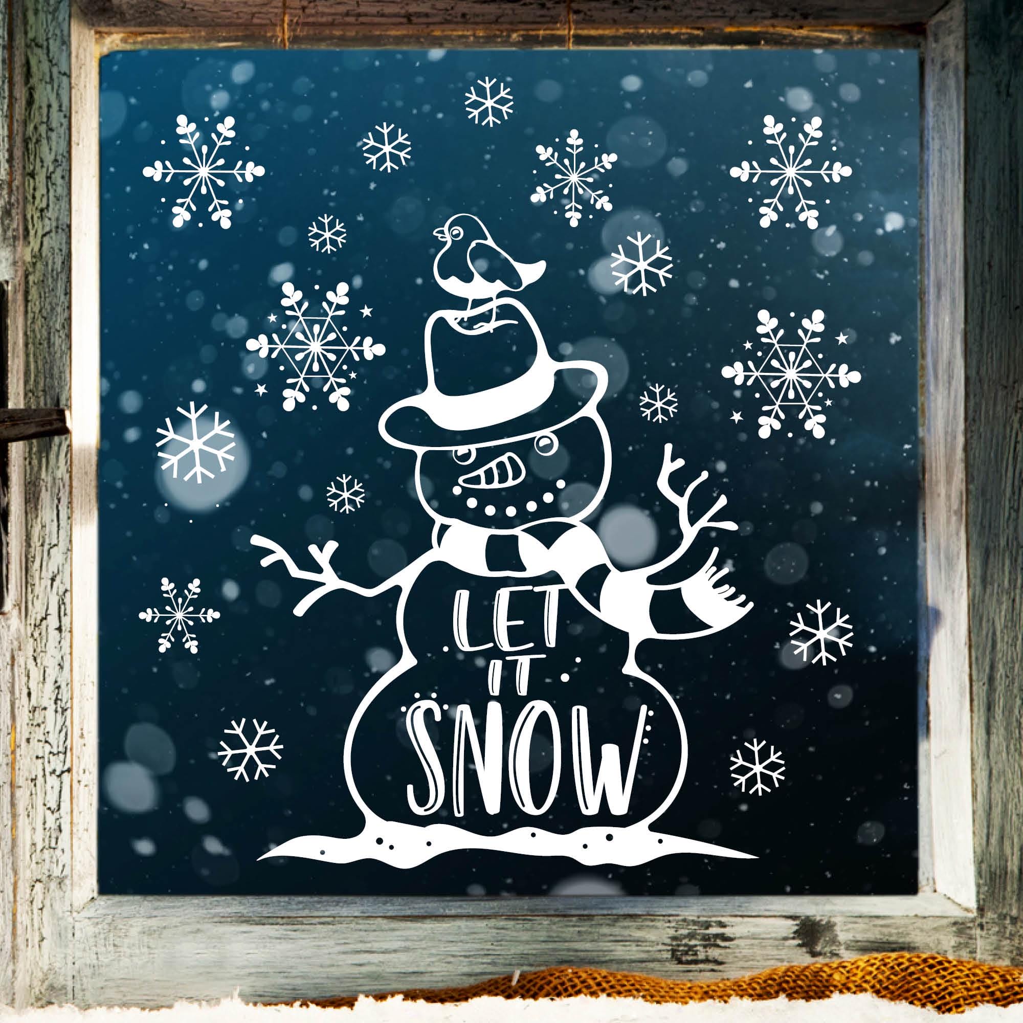 Fensterbild Weihnachten Winter Schneemann Let it Snow Fensteraufkleber Schneeflocken wiederverwendbar Weihnachtsdeko Winterdekoration