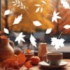 Auf dem Bild ist das Produkt: Fensterbild Herbst Blätter Herbstblätter schwarz weiß wiederverwendbare Fensteraufkleber Wohnzimmer Küche Kind zum Preis von €13.9 abgebildet.