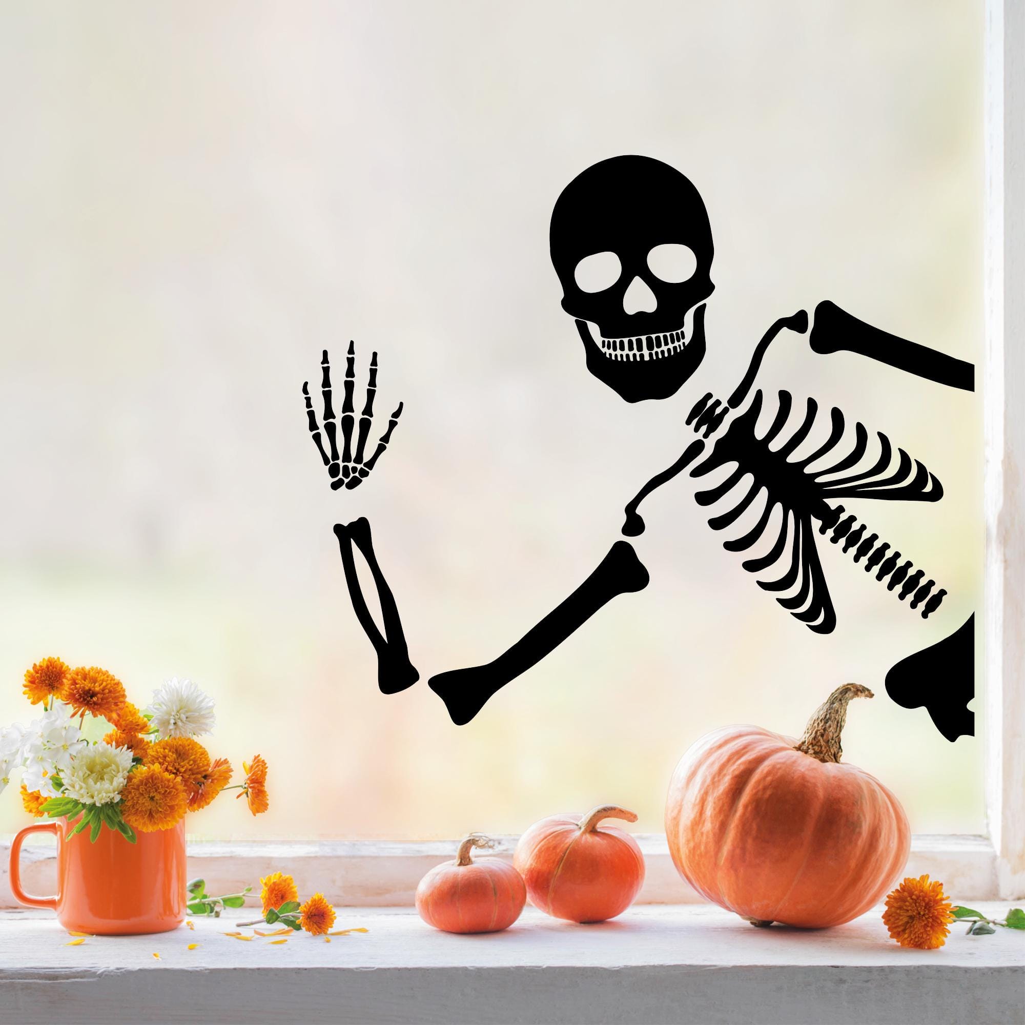 Fensterbild Skelett ins Fenster reinschauendes Skelett Fensterdeko Kinderzimmer Kind Herbstdeko Halloween