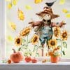 Auf dem Bild ist das Produkt: Fensterbild Herbst Vogelscheuche mit Sonnenblumen und Blättern Rabe herbstlicher Fensteraufkleber Fensterdeko Eingang Küche Erntedankfest zum Preis von €13.9 abgebildet.