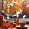 Auf dem Bild ist das Produkt: Fensterbild Herbst Blätterkranz Blätter schwarz weiß Herbstlicher Fensteraufkleber Fensterdeko wiederverwendbare Fensteraufkleber Wohnzimmer zum Preis von €13.9 abgebildet.
