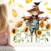 Auf dem Bild ist das Produkt: Fensterbild Herbst Vogelscheuche mit Sonnenblumen und Blättern Rabe herbstlicher Fensteraufkleber Fensterdeko Eingang Küche Erntedankfest zum Preis von €13.9 abgebildet.