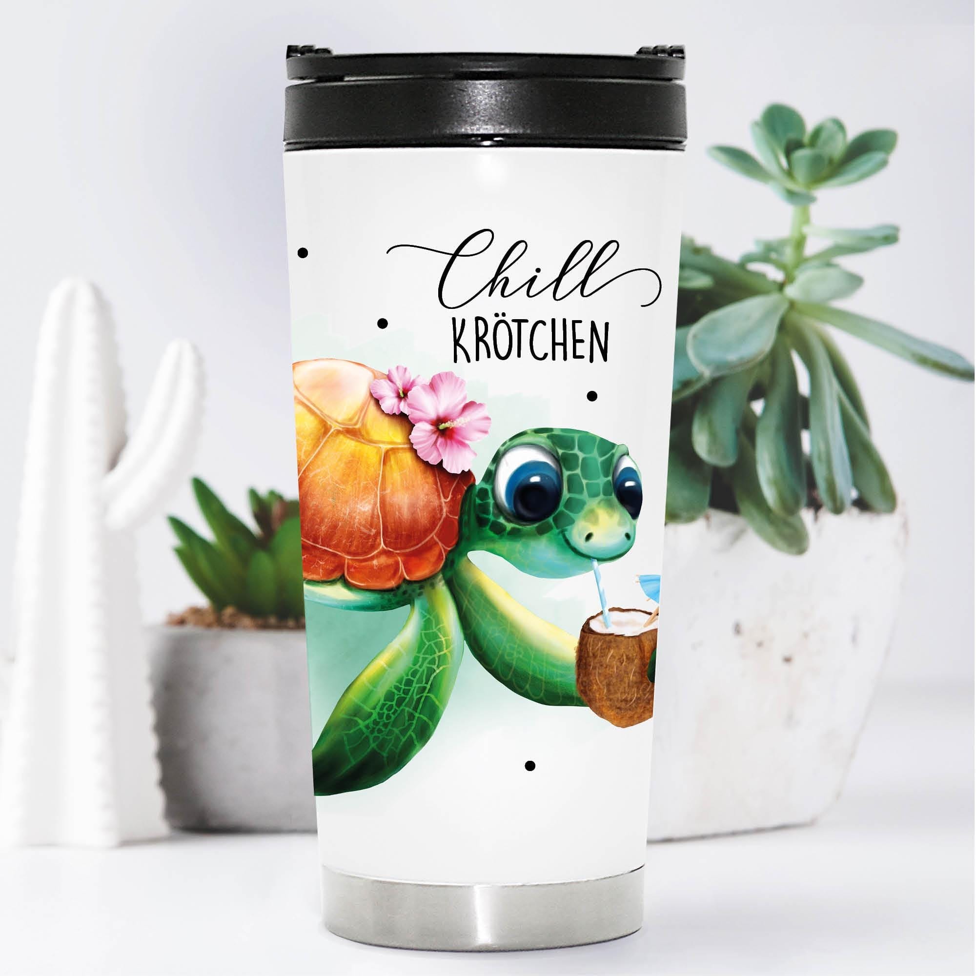 Thermobecher Chillkrötchen Schildkröte Kaffeebecher to go Geschenk Geburtstag Trinkbecher isoliert