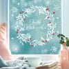 Auf dem Bild ist das Produkt: Wiederverwendbar Fensterbild Mistelzweig weiß Kranz Mistelzweigen rote Früchte Schneeflocken wiederverwendbar Frohe Weihnachten Christmas zum Preis von €13.9 abgebildet.