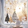Auf dem Bild ist das Produkt: Fensterbild Weihnachten Tannenbäume Set mit Sterne grün weiß gold minimalistisch Fensteraufkleber Weihnachtsdekoration wiederverwendbar zum Preis von €13.9 abgebildet.