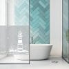 Auf dem Bild ist das Produkt: Sichtschutzfolie Duschkabine Leuchtturm Möwen Schilf maritime Fensterfolie Dusche Duschglastür Duschwand schwarz oder weiß Milchglasfolie zum Preis von €23.9 abgebildet.