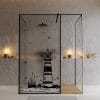 Auf dem Bild ist das Produkt: Sichtschutzfolie Duschkabine Leuchtturm Möwen Schilf maritime Fensterfolie Dusche Duschglastür Duschwand schwarz oder weiß Milchglasfolie zum Preis von €23.9 abgebildet.