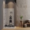 Auf dem Bild ist das Produkt: Sichtschutzfolie Duschkabine Leuchtturm Möwen Schilf maritime Fensterfolie Dusche Duschglastür Duschwand schwarz oder weiß Milchglasfolie zum Preis von €23.9 abgebildet.