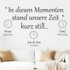Auf dem Bild ist das Produkt: Wandtattoo In diesen Momenten stand unsere Zeit kurz still personalisiert Namen Datum Familientattoo Wandsticker Erinnerungen zum Preis von €25.90 abgebildet.