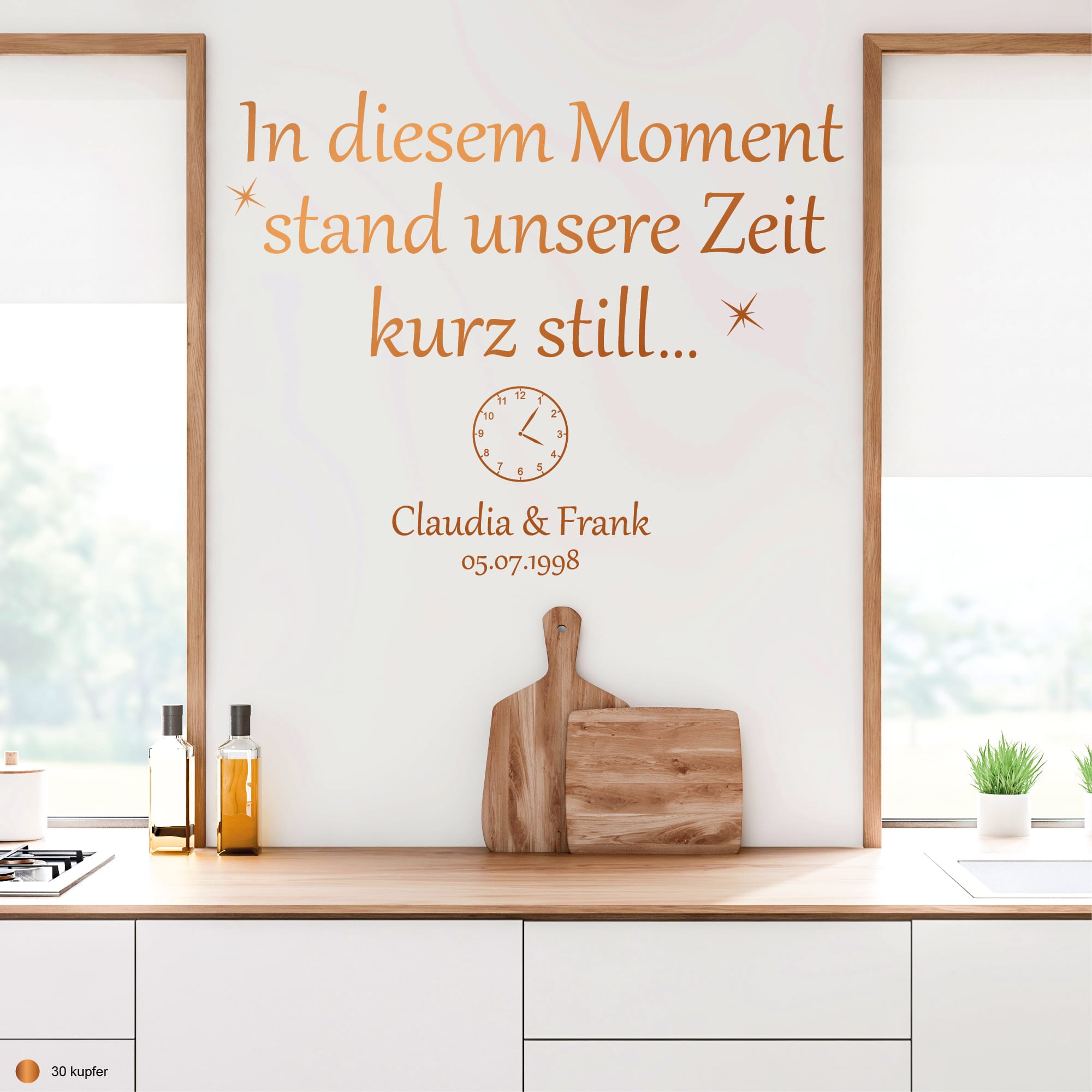 Auf dem Bild ist das Produkt: Wandtattoo In diesen Momenten stand unsere Zeit kurz still personalisiert Namen Datum Familientattoo Wandsticker Erinnerungen zum Preis von €25.90 abgebildet.