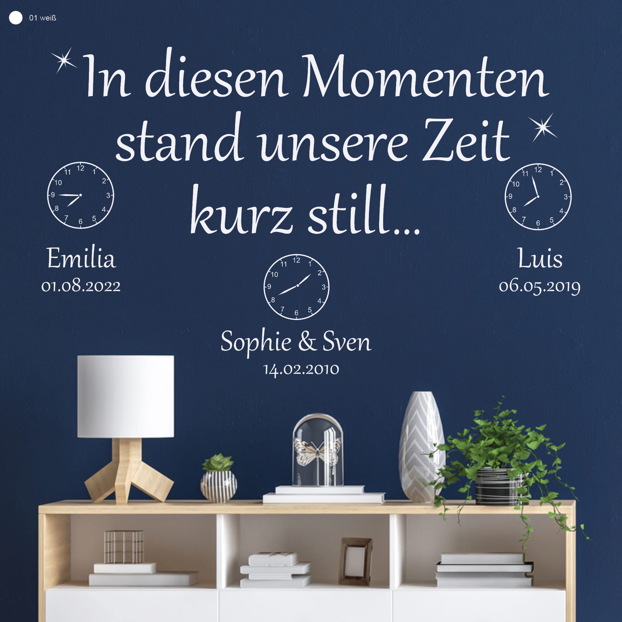 Wandtattoo In diesen Momenten stand unsere Zeit kurz still personalisiert Namen Datum Familientattoo Wandsticker Erinnerungen