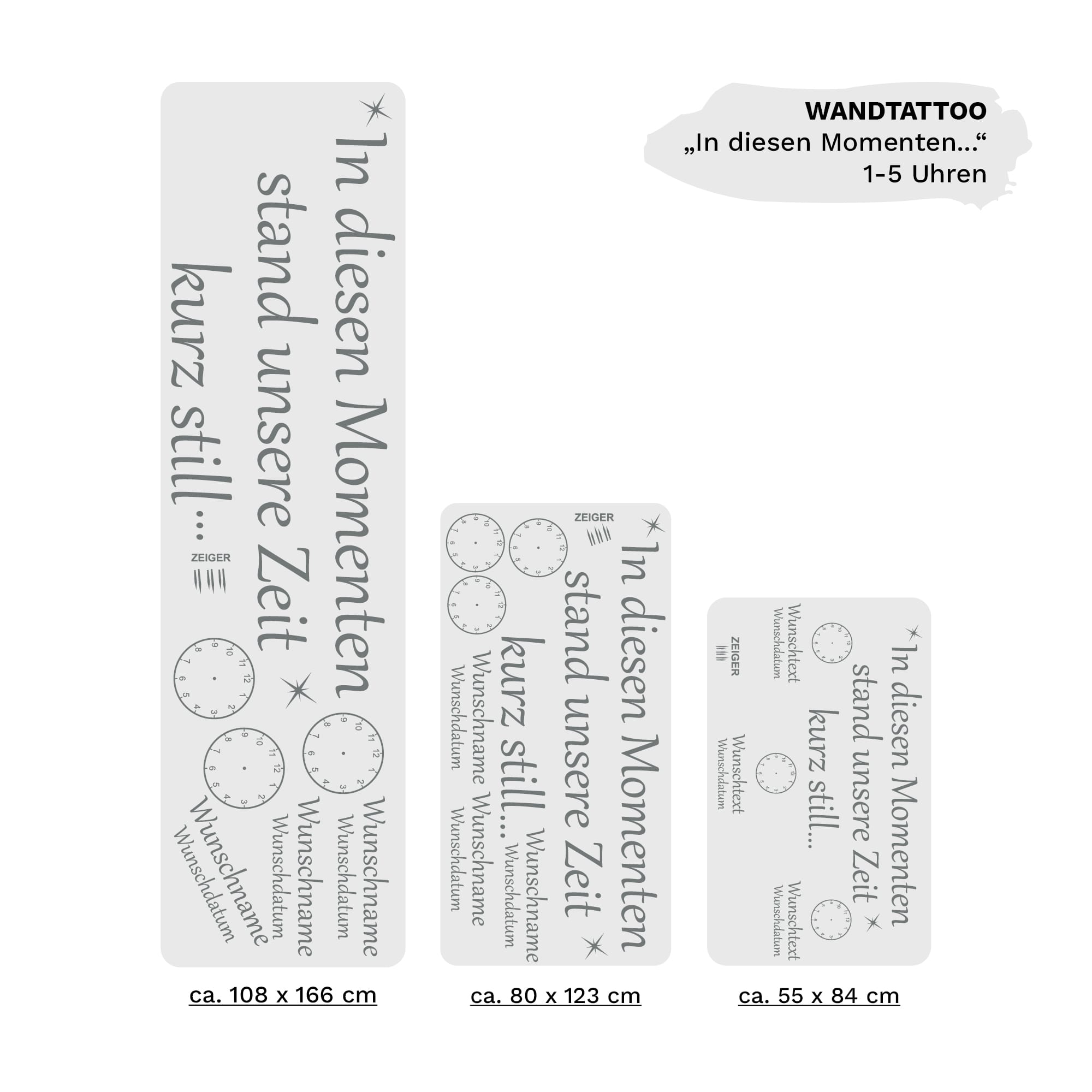 Auf dem Bild ist das Produkt: Wandtattoo In diesen Momenten stand unsere Zeit kurz still personalisiert Namen Datum Familientattoo Wandsticker Erinnerungen zum Preis von €25.90 abgebildet.