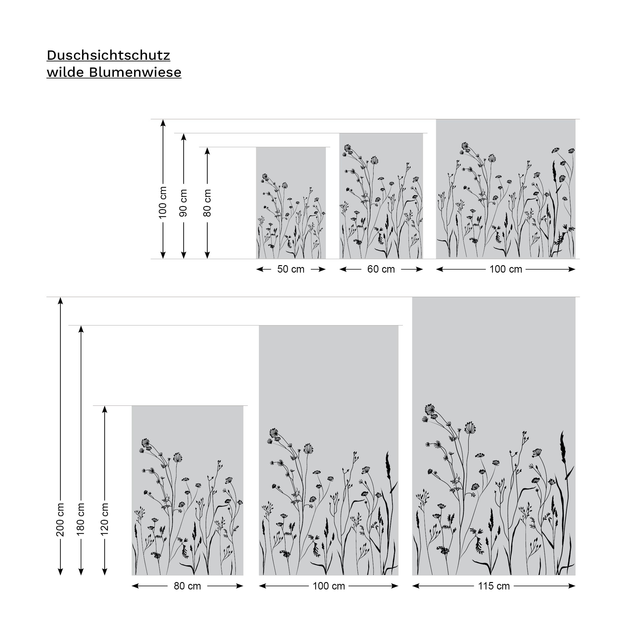 Auf dem Bild ist das Produkt: Sichtschutzfolie Duschkabine Gräser Schmetterlinge Wiese Blumen Fensterfolie Dusche Duschglastür Duschwand schwarz oder weiß Milchglasfolie zum Preis von €23.9 abgebildet.