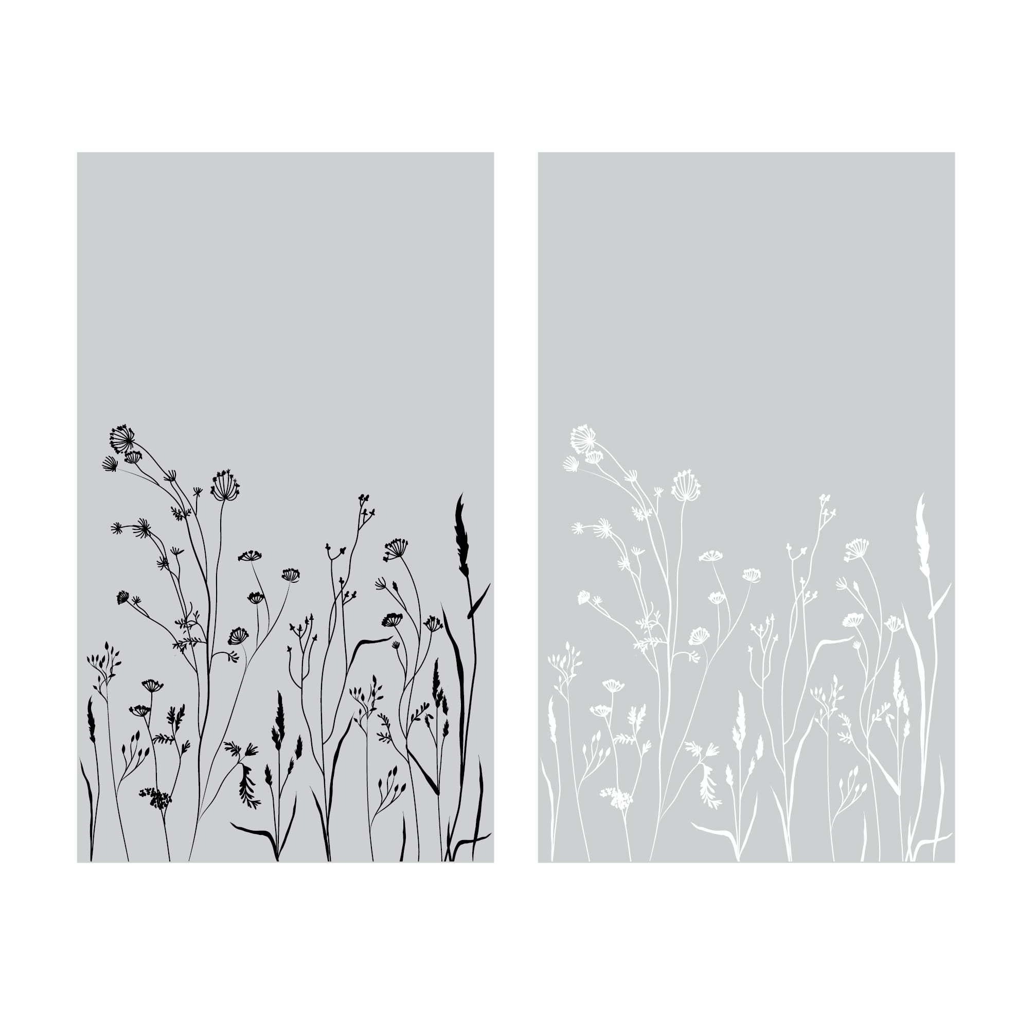 Auf dem Bild ist das Produkt: Sichtschutzfolie Duschkabine Gräser Schmetterlinge Wiese Blumen Fensterfolie Dusche Duschglastür Duschwand schwarz oder weiß Milchglasfolie zum Preis von €23.9 abgebildet.