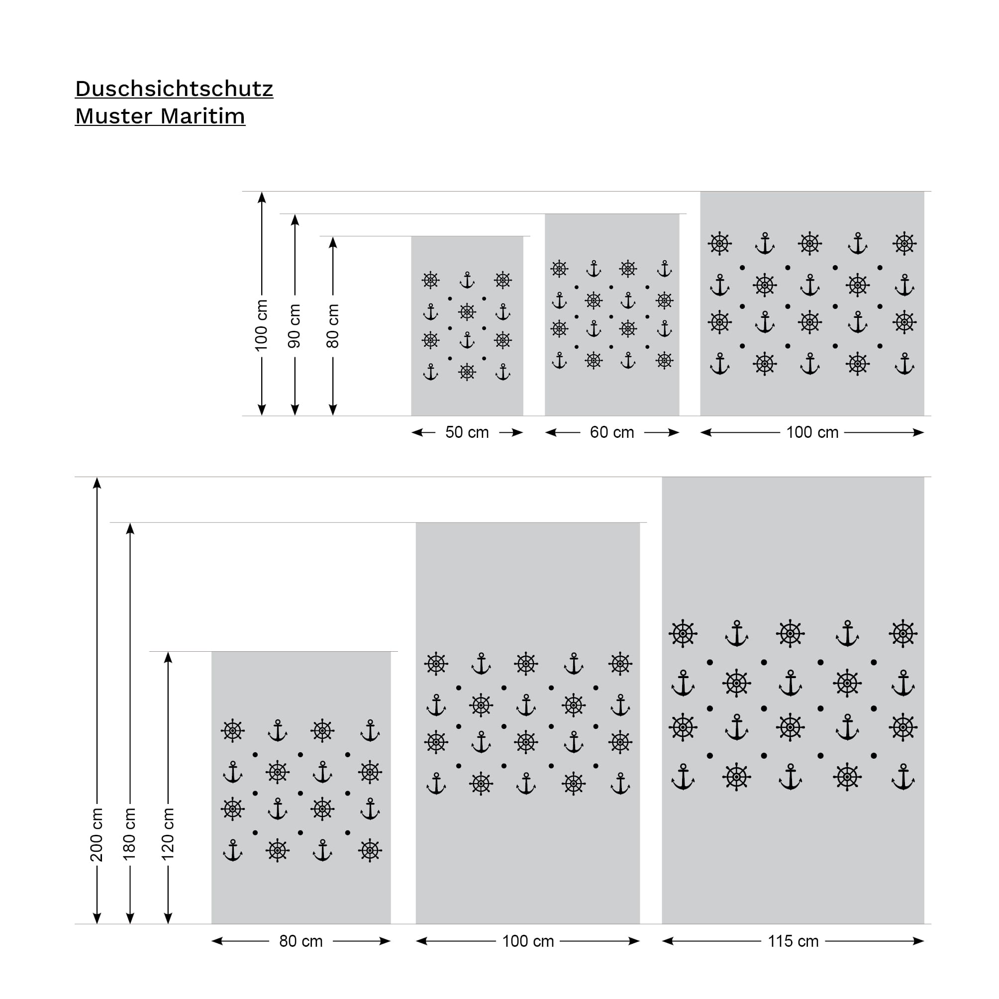Auf dem Bild ist das Produkt: Sichtschutzfolie Duschkabine Anker Maritim Fensterfolie Dusche Duschglastür Duschwand schwarz oder weiß Milchglasfolie zum Preis von €23.9 abgebildet.