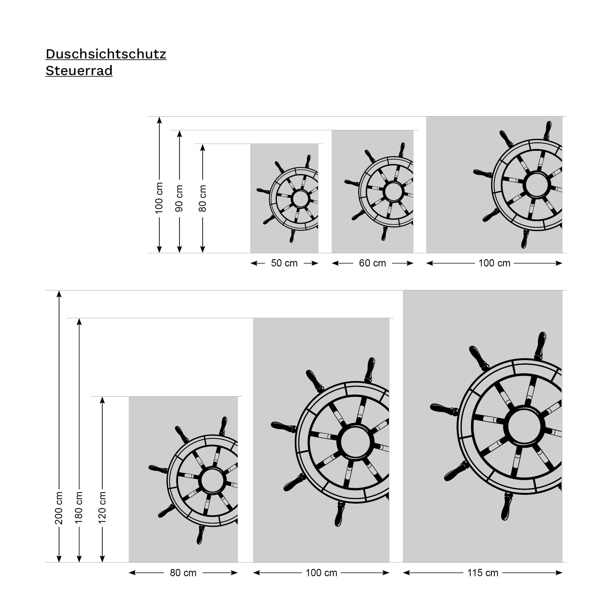 Auf dem Bild ist das Produkt: Sichtschutzfolie Duschkabine Steuerrad Maritim Fensterfolie Dusche Duschglastür Duschwand schwarz oder weiß Milchglasfolie zum Preis von €23.9 abgebildet.