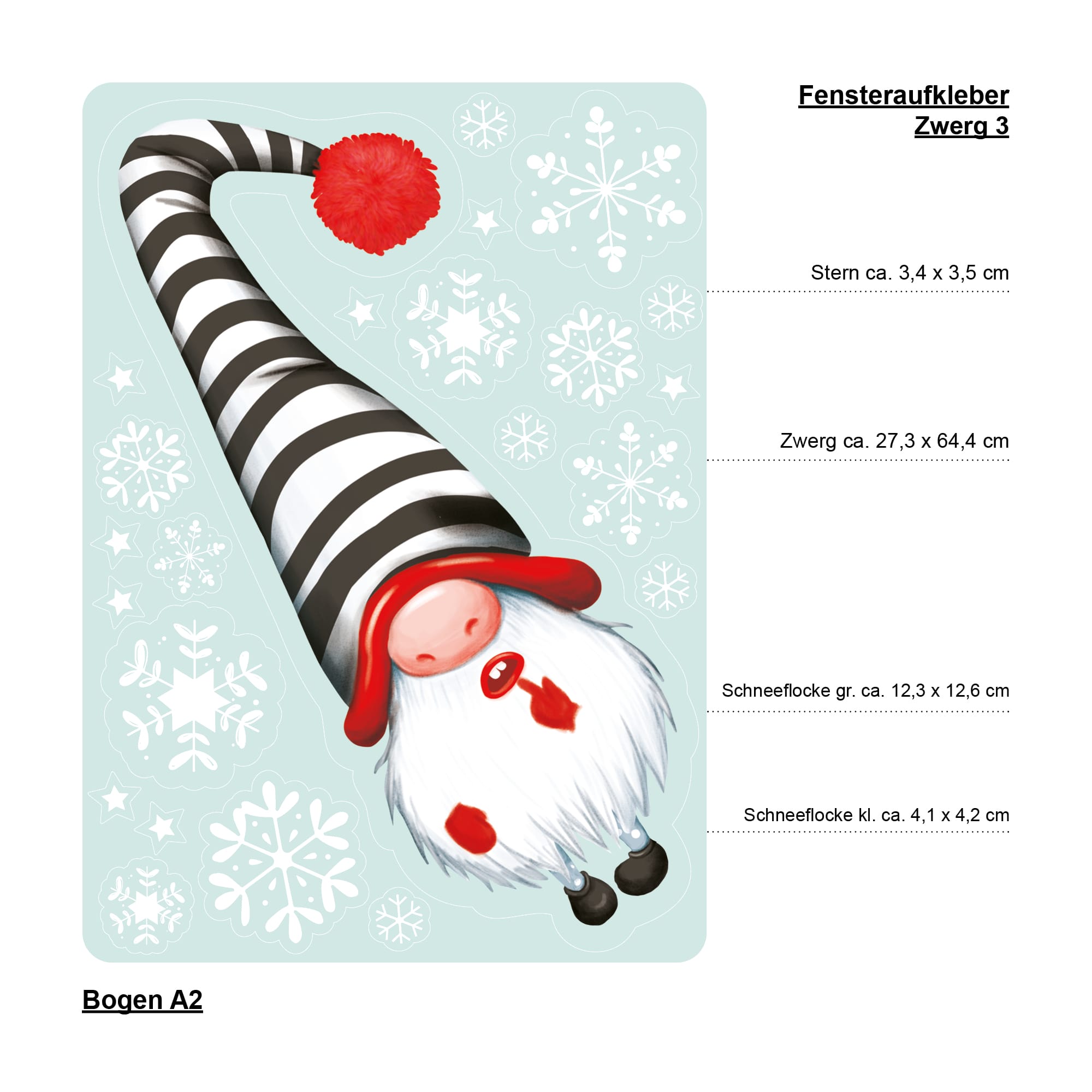 Auf dem Bild ist das Produkt: Fensterbild Weihnachten Winter einzelne Zwerge Wichtel und Schneeflocken Fensteraufkleber zum Preis von €13.90 abgebildet.