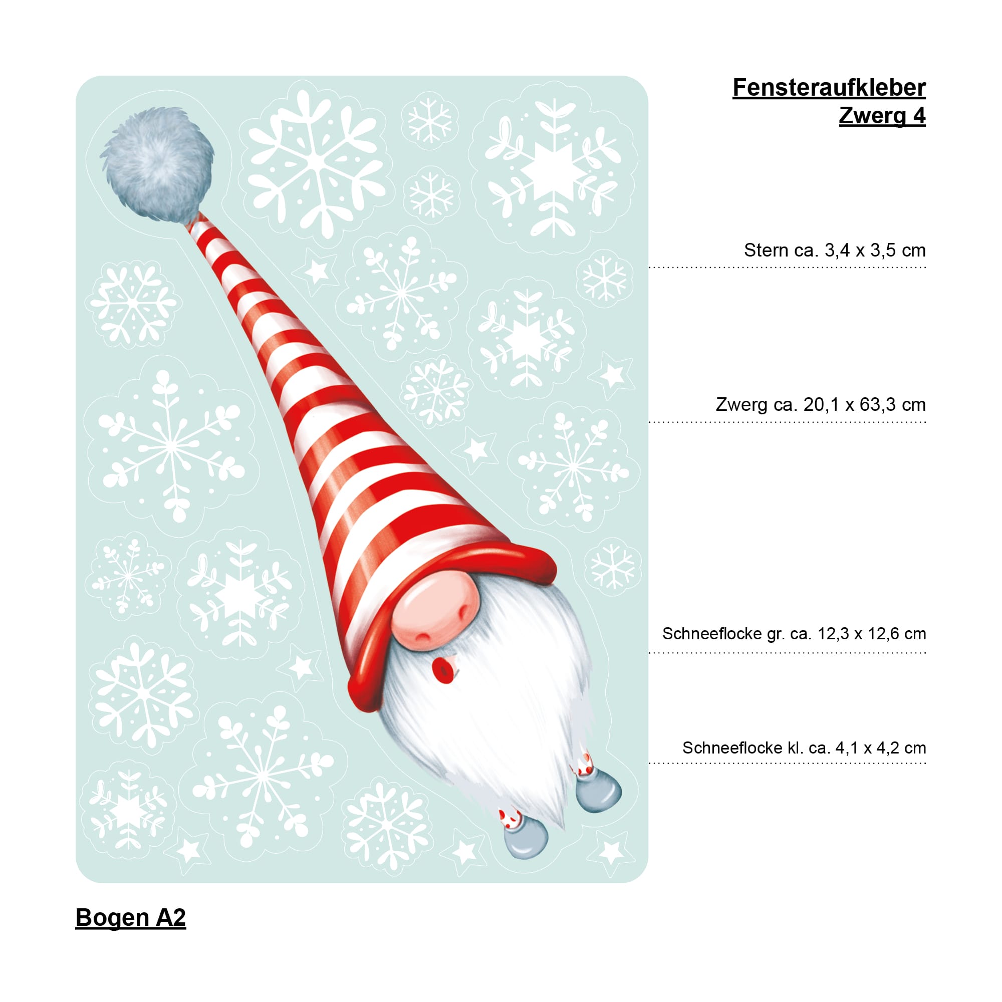 Auf dem Bild ist das Produkt: Fensterbild Weihnachten Winter einzelne Zwerge Wichtel und Schneeflocken Fensteraufkleber zum Preis von €13.90 abgebildet.