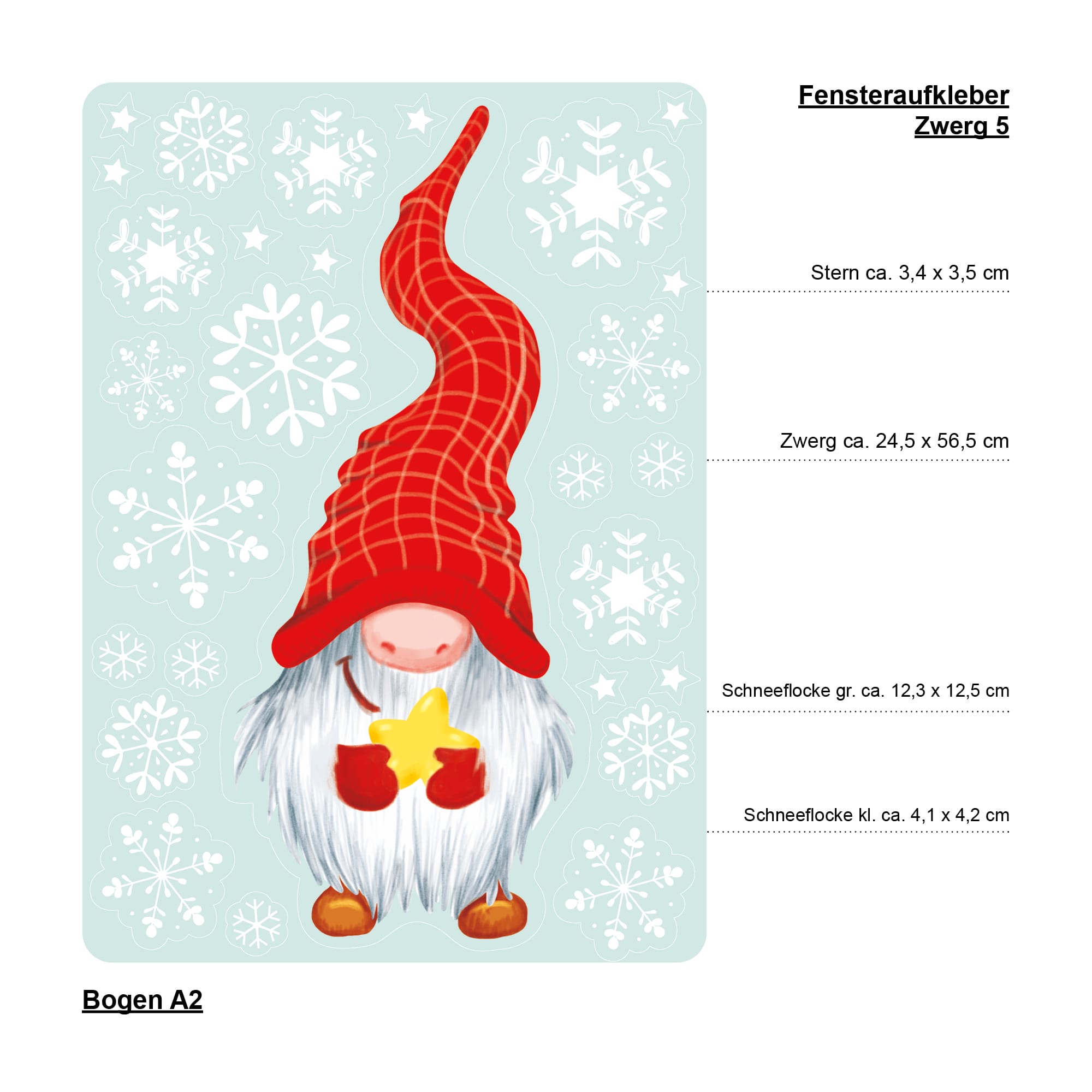 Auf dem Bild ist das Produkt: Fensterbild Weihnachten Winter einzelne Zwerge Wichtel und Schneeflocken Fensteraufkleber zum Preis von €13.90 abgebildet.