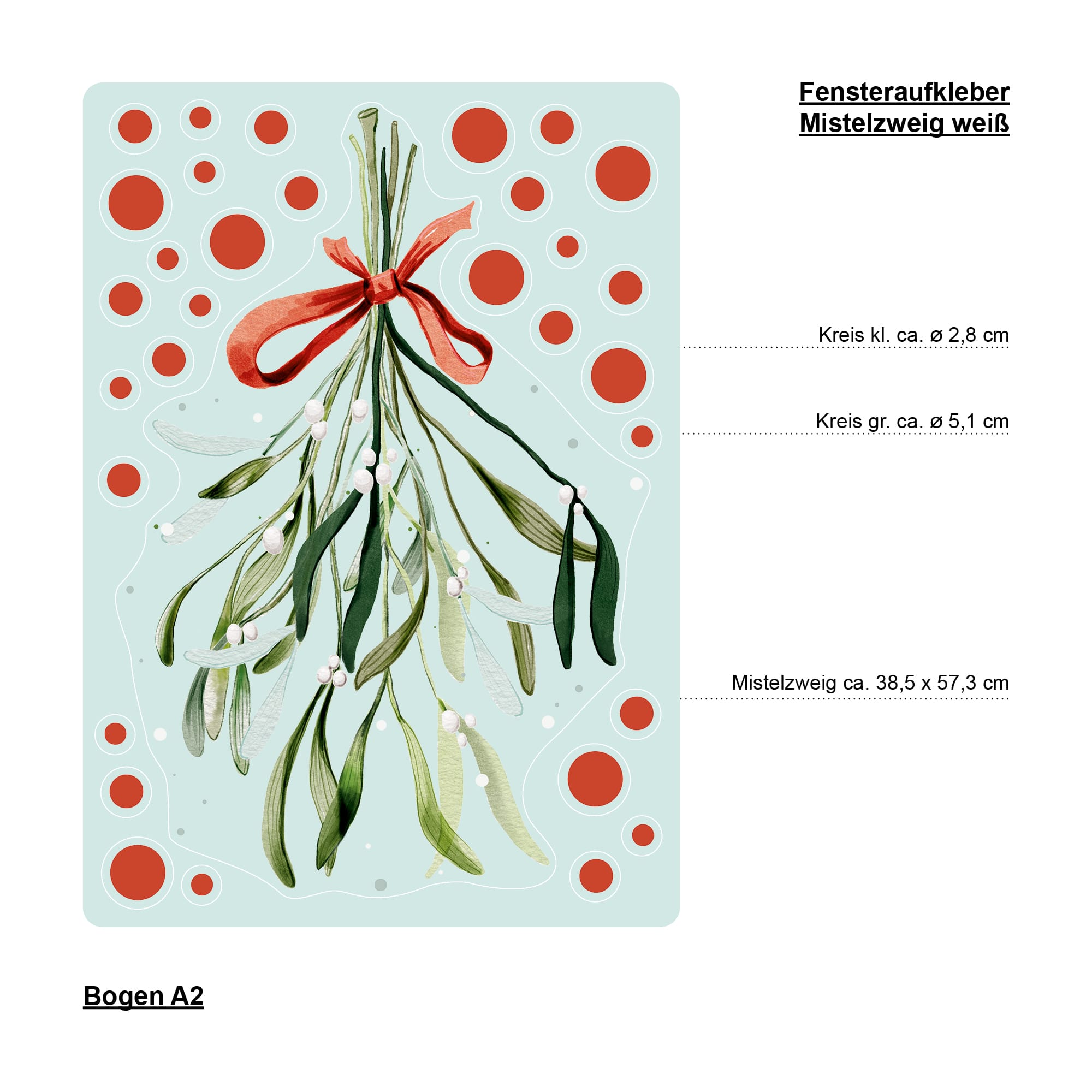 Auf dem Bild ist das Produkt: Fensterbild Mistelzweig Schleife weiß rot Büschel Mistelzweige Früchte Punkte wiederverwendbar Dekoration Weihnachten Christmas zum Preis von €13.90 abgebildet.