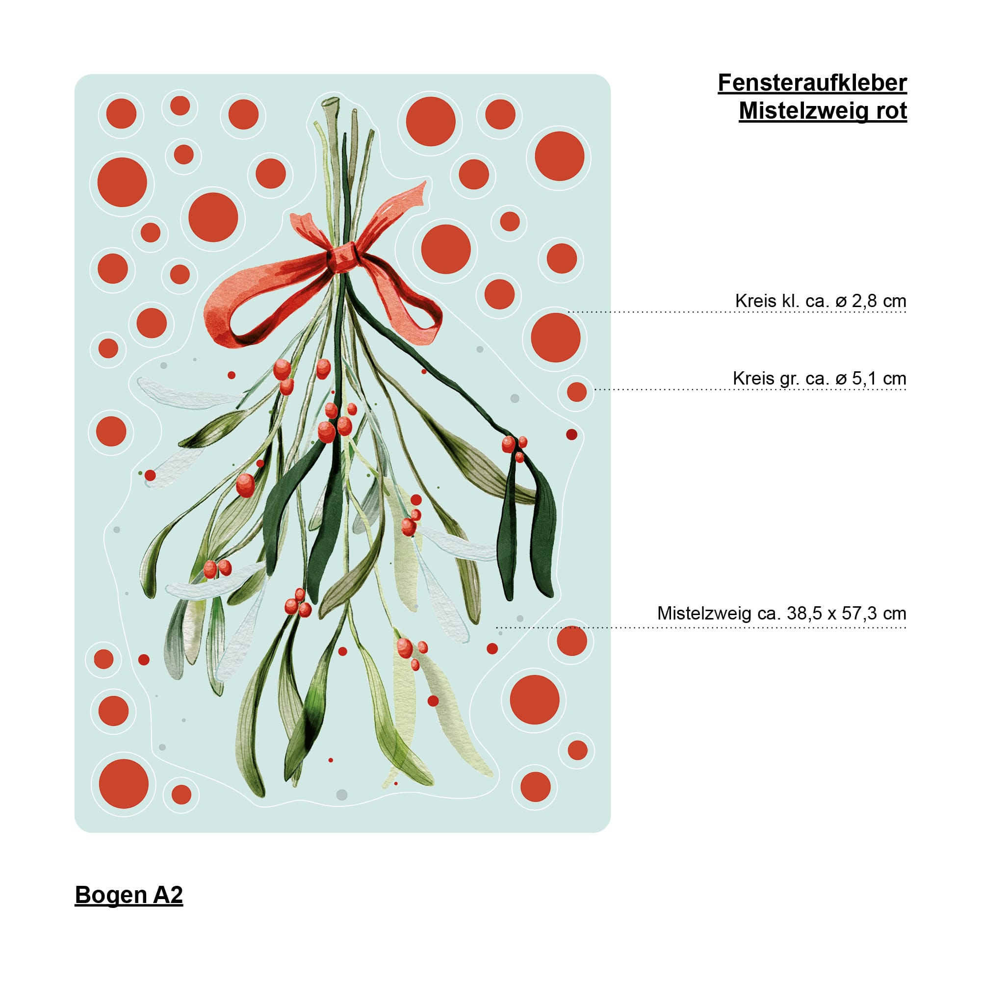 Auf dem Bild ist das Produkt: Fensterbild Mistelzweig Schleife weiß rot Büschel Mistelzweige Früchte Punkte wiederverwendbar Dekoration Weihnachten Christmas zum Preis von €13.90 abgebildet.