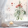 Auf dem Bild ist das Produkt: Fensterbild Mistelzweig Schleife weiß rot Büschel Mistelzweige Früchte Punkte wiederverwendbar Dekoration Weihnachten Christmas zum Preis von €13.90 abgebildet.