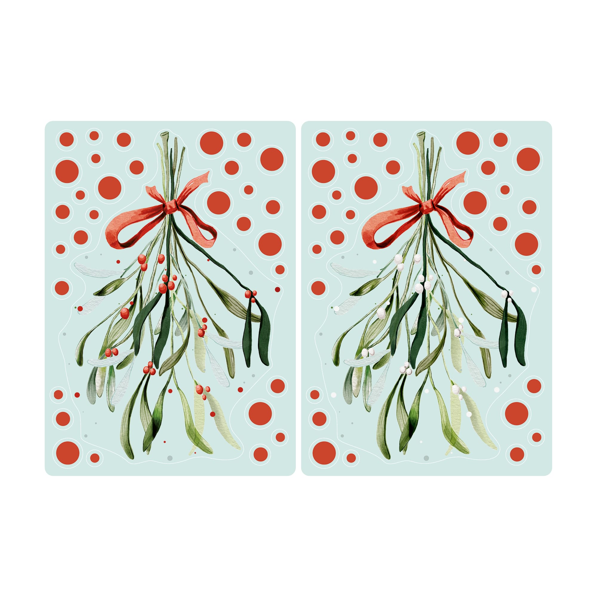 Auf dem Bild ist das Produkt: Fensterbild Mistelzweig Schleife weiß rot Büschel Mistelzweige Früchte Punkte wiederverwendbar Dekoration Weihnachten Christmas zum Preis von €13.90 abgebildet.