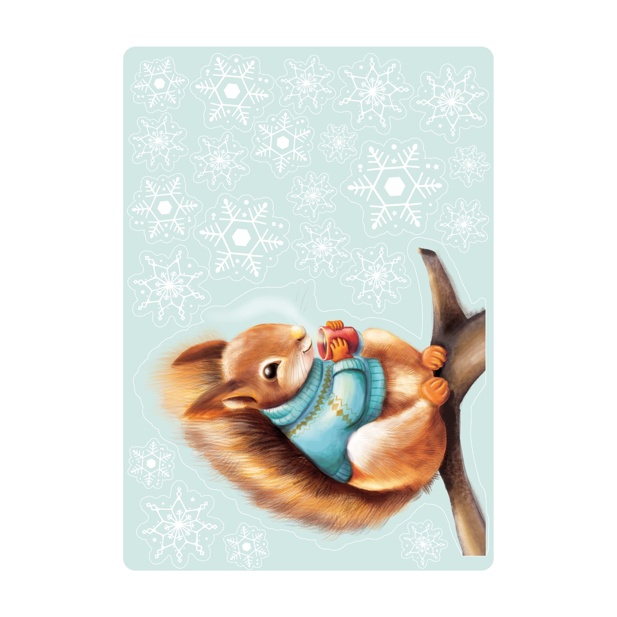 Auf dem Bild ist das Produkt: Fensterbild Weihnachten Eichhörnchen Pulli Schneeflocken Winterdeko Weihnachtsdeko Fensteraufkleber wiederverwendbar zum Preis von €13.90 abgebildet.