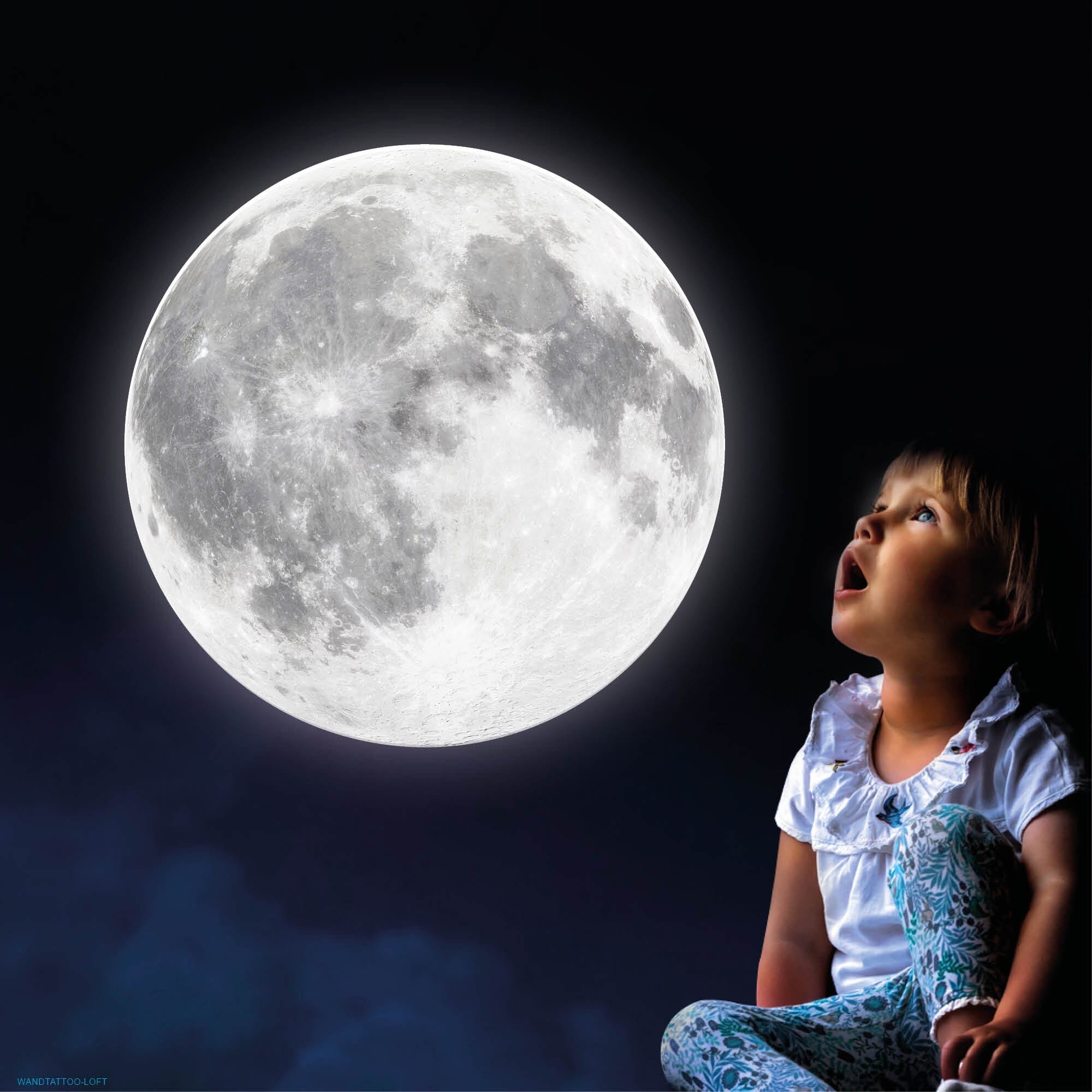 Leuchtaufkleber Kinderzimmer 50 cm Mond fluoreszierende Wandsticker im Dunklen