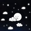 Auf dem Bild ist das Produkt: Leuchtaufkleber Kinderzimmer Mond und Wolken mit Gesicht Sternen Leuchtsterne leuchten im Dunklen zum Preis von €16.9 abgebildet.
