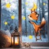 Auf dem Bild ist das Produkt: Fensterbild Fuchs Sterne Leiter Winter Weihnachtsdeko Mond Kinderzimmer Fenster Winterdeko wiederverwendbar zum Preis von €13.9 abgebildet.
