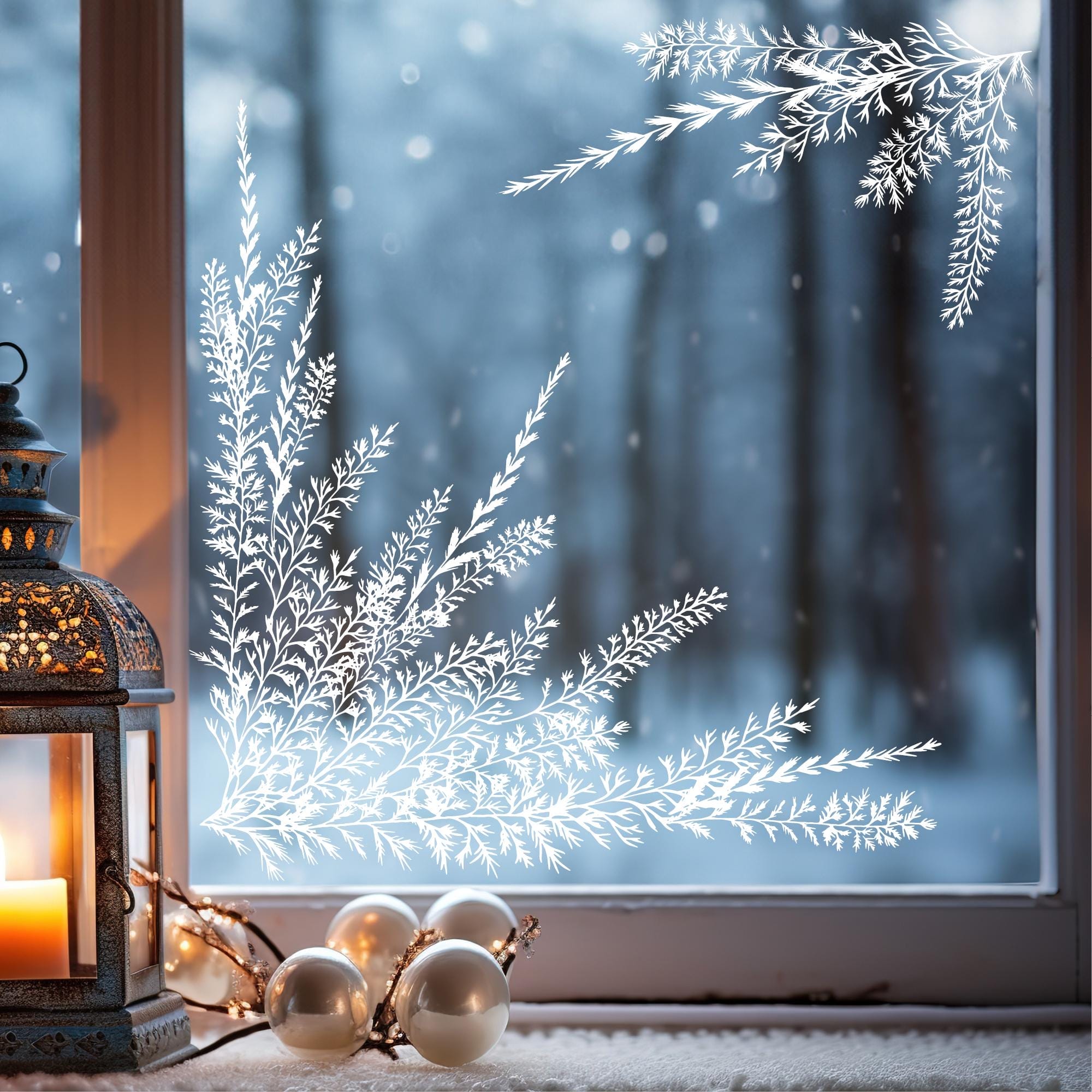 Wiederverwendbar Fensterbild Winterzweig weiß Kontur schlicht Zweige Fensterecke Winter Weihnachten Christmas