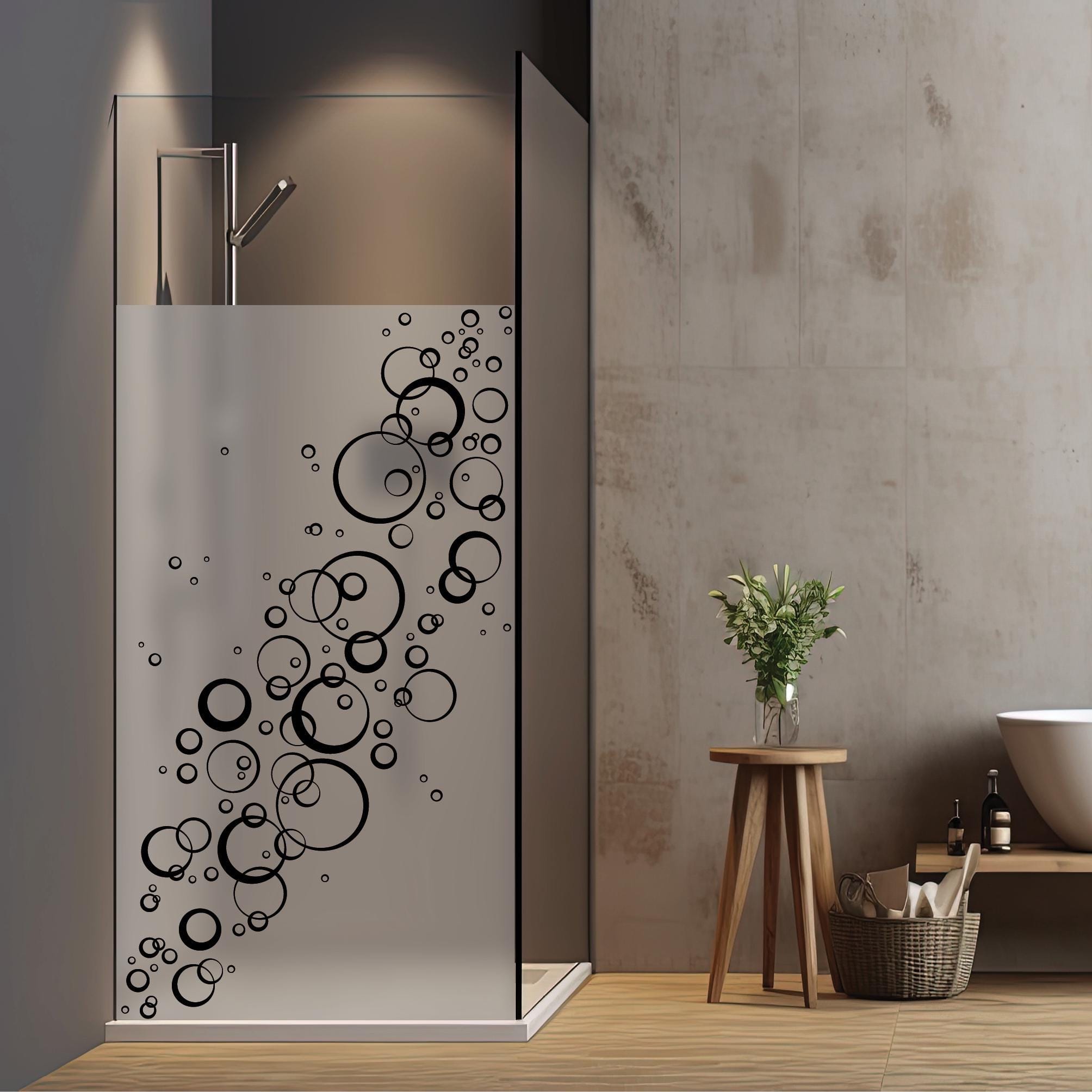 Sichtschutzfolie Duschkabine Blubberblasen Kreise Ringe Fensterfolie Dusche Duschglastür Duschwand schwarz oder weiß Milchglasfolie