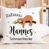 Auf dem Bild ist das Produkt: Kissen Faultier Wunschname Schnarchecke Polyester 40 x 40 cm weiß Geschenk individuelles Kuschelkisssen zum Preis von €16.90 abgebildet.