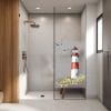 Auf dem Bild ist das Produkt: Sichtschutzfolie Duschkabine Leuchtturm Möwen Steilküste maritime Fensterfolie Dusche Duschglastür Duschwand bunte Milchglasfolie zum Preis von €23.9 abgebildet.
