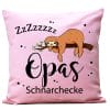 Auf dem Bild ist das Produkt: Kissen bedruckt Opas Schnarchecke Faultier Geschenk Geburtstag Opa zum Preis von €15.90 abgebildet.