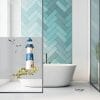 Auf dem Bild ist das Produkt: Sichtschutzfolie Duschkabine Leuchtturm blau Möwen Steilküste maritime Fensterfolie Dusche Duschglastür Duschwand bunte Milchglasfolie zum Preis von €23.9 abgebildet.