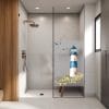 Auf dem Bild ist das Produkt: Sichtschutzfolie Duschkabine Leuchtturm blau Möwen Steilküste maritime Fensterfolie Dusche Duschglastür Duschwand bunte Milchglasfolie zum Preis von €23.9 abgebildet.