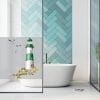 Auf dem Bild ist das Produkt: Sichtschutzfolie Duschkabine Leuchtturm grün Möwen Steilküste maritime Fensterfolie Dusche Duschglastür Duschwand bunte Milchglasfolie zum Preis von €23.9 abgebildet.