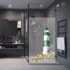 Auf dem Bild ist das Produkt: Sichtschutzfolie Duschkabine Leuchtturm grün Möwen Steilküste maritime Fensterfolie Dusche Duschglastür Duschwand bunte Milchglasfolie zum Preis von €23.9 abgebildet.