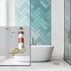 Auf dem Bild ist das Produkt: Sichtschutzfolie Duschkabine Leuchtturm Möwen Steilküste maritime Fensterfolie Dusche Duschglastür Duschwand bunte Milchglasfolie zum Preis von €23.9 abgebildet.