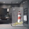 Auf dem Bild ist das Produkt: Sichtschutzfolie Duschkabine Leuchtturm Möwen Steilküste maritime Fensterfolie Dusche Duschglastür Duschwand bunte Milchglasfolie zum Preis von €23.9 abgebildet.