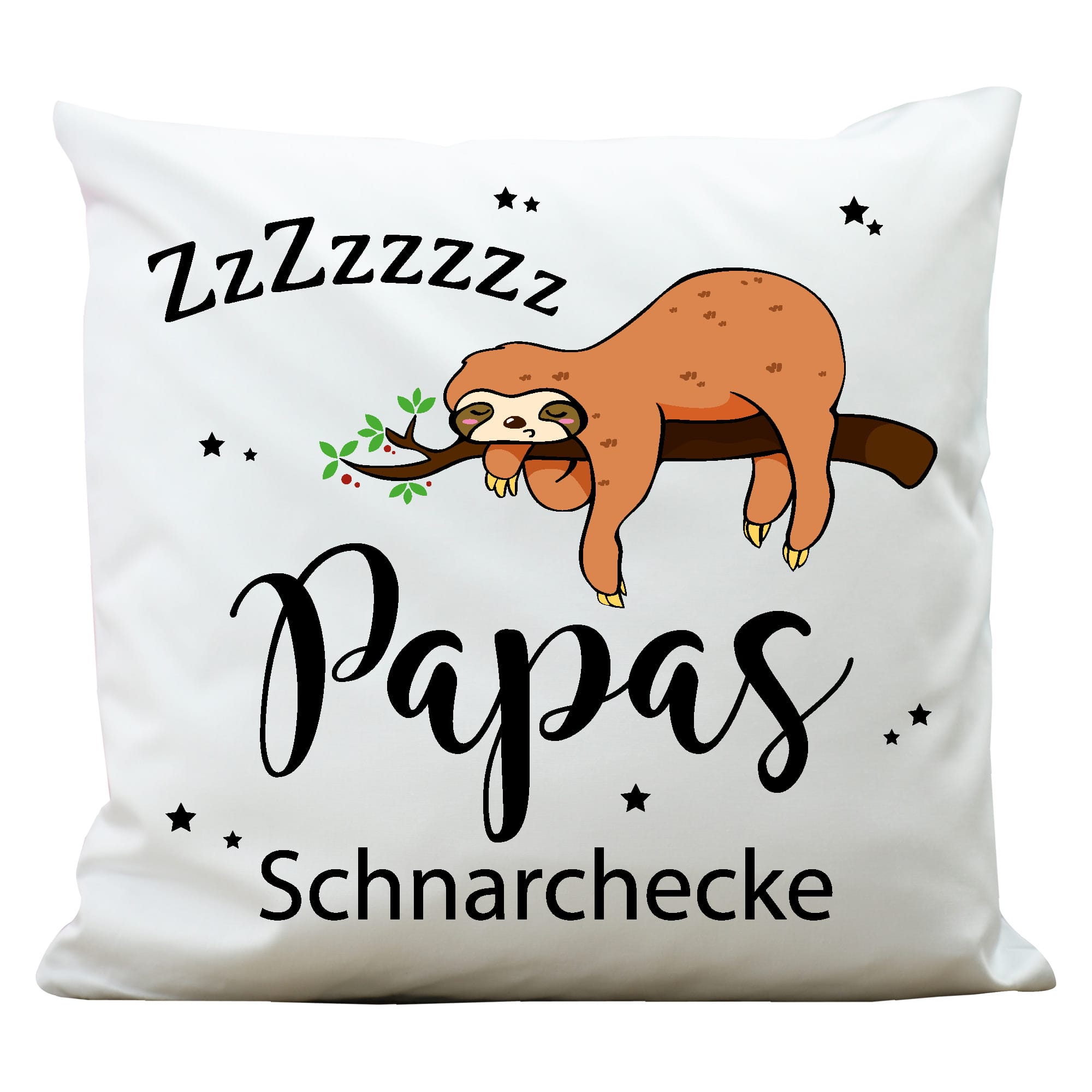 Auf dem Bild ist das Produkt: Kissen Faultier Papas Schnarchecke Wunschkissen Geschenk Papa zum Preis von €15.90 abgebildet.