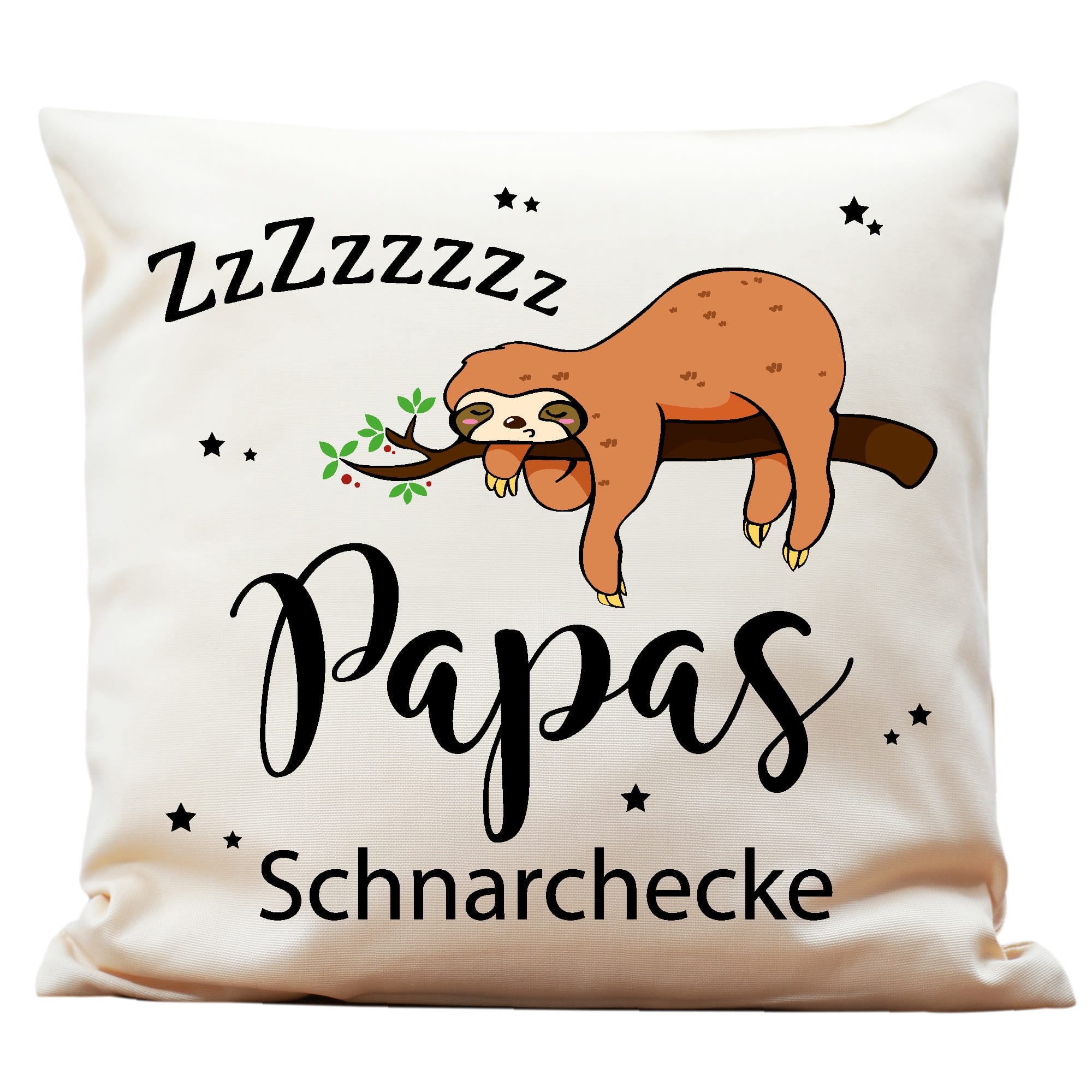 Auf dem Bild ist das Produkt: Kissen Faultier Papas Schnarchecke Wunschkissen Geschenk Papa zum Preis von €15.90 abgebildet.